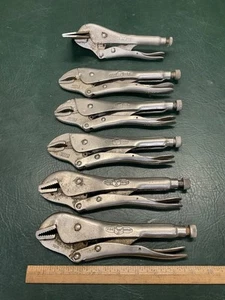 Lot of 6 Vtg Vise-Grip Peterson Dewitt Locking Pliers USA ~ 10WR, 10R, 8R - Picture 1 of 11