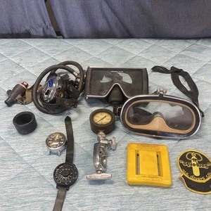 Vintage US Divers Aqua Lung Tauchmaske umwickeln Hartglas Brille Posten B - Bild 1 von 12