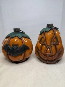 Vintage Gusseisen & mundgeblasenes Glas Jack O Laterne & Fledermaus Halloween Teelicht Dekor - Bild 1 von 24