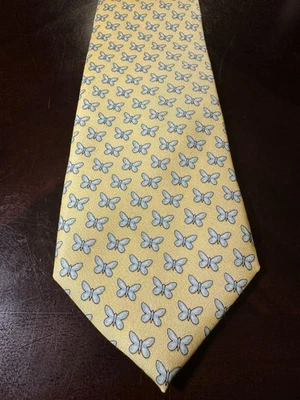 Corbata de seda Vineyard Vines amarillo azul estampado mariposa 60x3,5 oveja seleccionada a mano e Ian Foto 1 de 4