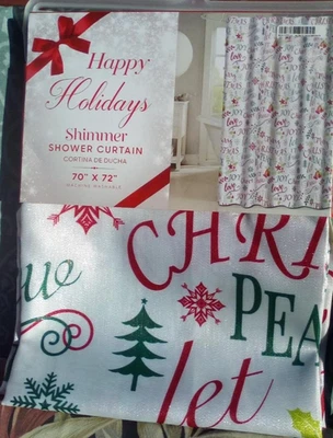 NUEVA CORTINA DE DUCHA BRILLANTE NAVIDAD FELICES FIESTAS 70X72" Foto 1 de 2