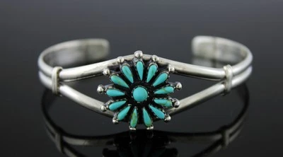 Old Pawn Zuni Native American Sterling Silver Needlepoint Turquoise Cuff Bracele - Image 1 of 4