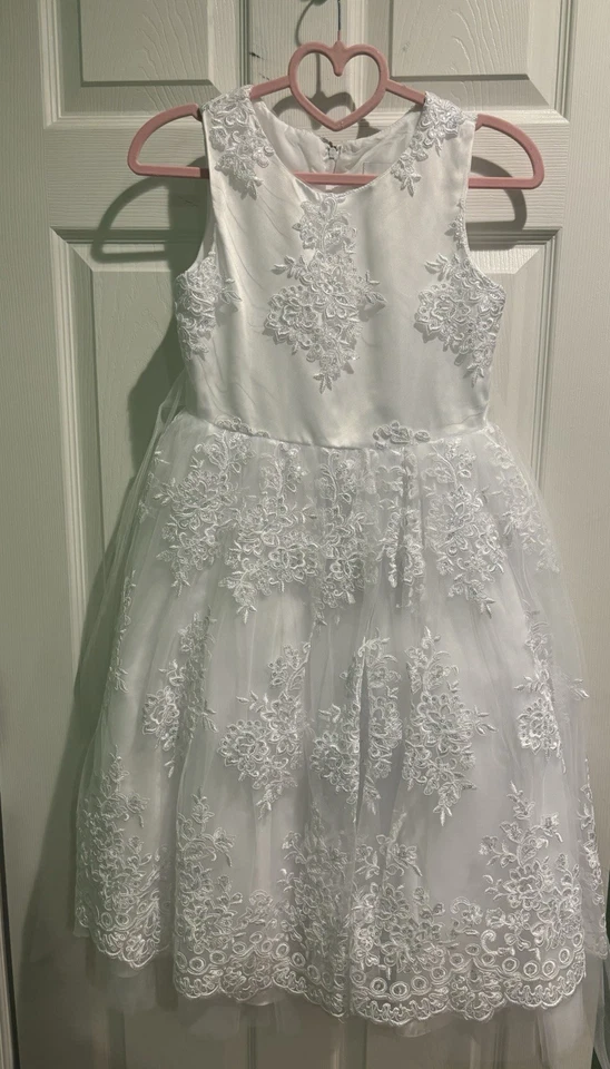 Communion/Flower Girl/Conformation 白色连衣裙 10 码带面纱和头饰 — 第 1/4 张图片