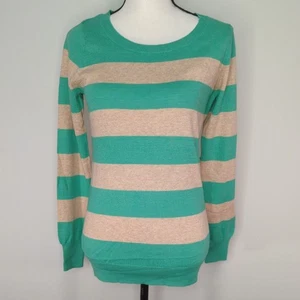 Sag Harbor Women's Tan & Green Striped Tight Knit Sweater SMALL NWT  - Picture 1 of 3