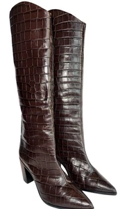 Schutz Women’s Size 8B Maryana Croc Embossed Leather Knee Boots Dark Chocolate - Picture 1 of 9