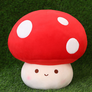 Stuffed Red Big Umbrella Head Mushroom Plushie Plant Throw Pillow for Kids