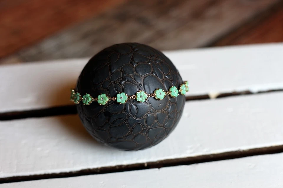 Newborn Baby Girl Gold Blue Green Flower Design Headband Photography Photo Prop - Image 1 of 1