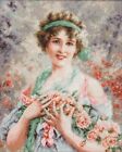 DIY Needlepoint Counted Cross Stitch "The Girl with Roses" Embroidery Kit Luca-S