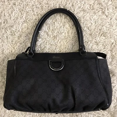 Authentic Black Gucci Abbey Canvas & Leather Satchel Shoulder Tote Bag Purse - Image 1 of 4