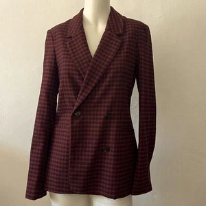 Aritzia Sunday Best Burgundy Navy Tartan Plaid Double Breasted Blazer Jacket S - Picture 1 of 7