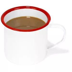 Juego de 6 tazas de té de café redondas de metal esmaltado de 12 oz con mango, borde blanco/rojo - Imagen 1 de 6