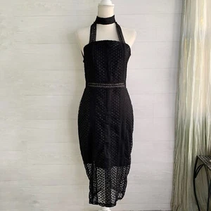 NWT Nasty Gal - Black crochet lace open back choker dress, sz 8 US Juniors? - Picture 1 of 5