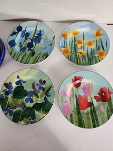 Sakura Table Paper Flowers Iris Tulip Zulauf Salad Dessert Plates Set 4 New Box  - Picture 1 of 15