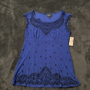 Dressbarn Women Blue Rhinestone Sleeveless Blouse Dressy Sz L - Picture 1 of 3
