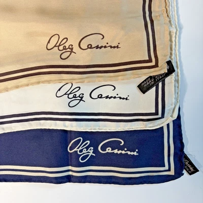 Pañuelo cuadrado de bolsillo de seda enrollado a mano vintage 3 OLEG CASSINI 18" Italia Foto 1 de 4