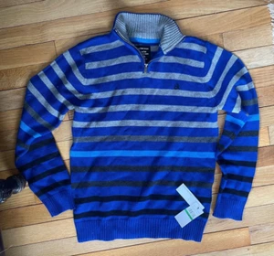 NWT Calvin Klein Kids Boys 1/4 Zip Pullover Striped Sweater Size L Large 14-16 - Picture 1 of 3