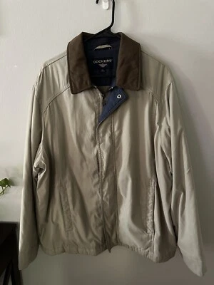 Dockers Khaki Brown Leather Collar Bomber Coat Jacket XL Flight - Image 1 of 4