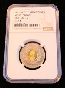 1848 GREAT BRITAIN TOKEN MODEL CROWN QUEEN VICTORIA NGC MS 64 BRIGHT BU BEAUTY - Picture 1 of 5