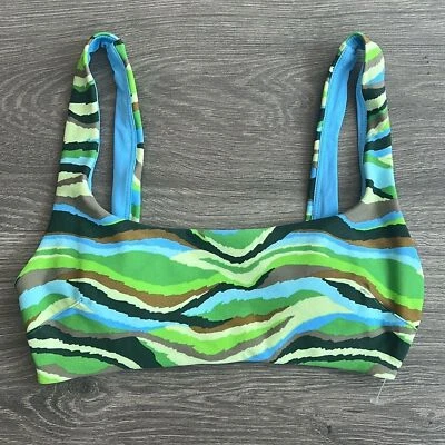 Top de Bikini AERIE Scoop Talla XS Abstracto Rayas Azul Verde Retro Colorido Años 70 Foto 1 de 4