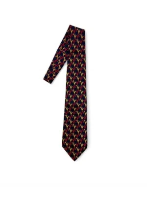 古驰丝绸驯鹿图案领带复古蓝色黄色红色 — 第 1/4 张图片