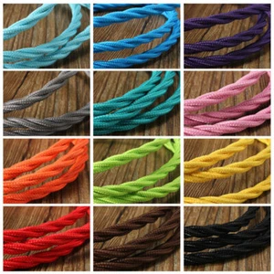 Twist 2 Core Vintage Braided Fabric Cable Lighting Lamp Flex -Choice of Colours - Picture 1 of 25