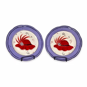 Canterbury Potteries Red Hot Ladies Red Hats Salad Dessert Plates Set of 2 - Picture 1 of 6