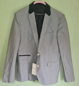 Jack Jones Premium Terry Blazer Jacket Cotton Grey Black Trim Size EU 52 UK 42 - Picture 1 of 8