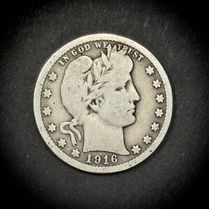 1916-D BARBER QUARTER DOLLAR CIRCULATED 50C VERY GOOD CONDITION SILVER (Q29)