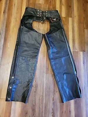 Interstate Leather Unisex Black Leather Chaps Size M - Imagem 1 de 4