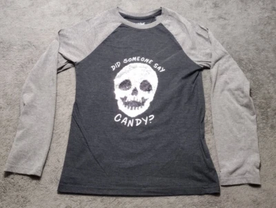 Cat & Jack Shirt Girls Large 12 - 14 Gray Skull Sequin Halloween Shiny - Image 1 of 4