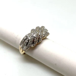 9ct Gold Diamond Cluster Ring N 1/2 9ct Yellow Gold Hallmarked Twist Ring 0.40ct - Picture 1 of 5