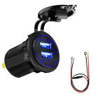 Car 4.2A Dual Usb Fast Charger Cigarette Lighter Socket W/Wire Terminal Trims