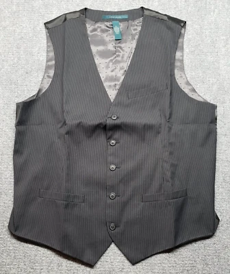 Perry Ellis Dress Vest Mens XL Black Micro Pin 3 Pockets Full Button V-Neck New - Image 1 of 4