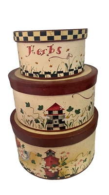 3 cajas de almacenamiento apilables decorativas redondas hierbas flores pajareras 7,5" Foto 1 de 4