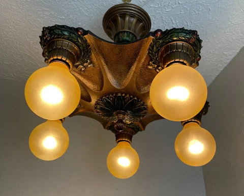 1930s Cast Iron 5 Light simi- Flush Mount Light Fixture #2 Cover