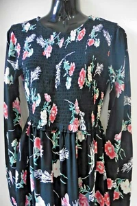 MISS SELFRIDGE BLACK FLORAL SMOCKED DRESS SIZE UK 10 - Picture 1 of 8