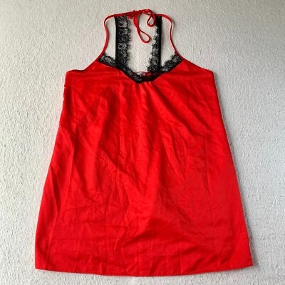 Linea Donatella Mujeres L Rojo Negro Encaje Peluche Lencería Camisola Chemise Camisón Foto 1 de 4