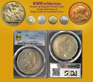 Argentina 1882 Peso, Rare High Grade PCGS 50+++ PQ, Sharp Detail/Luster Fields - Picture 1 of 2