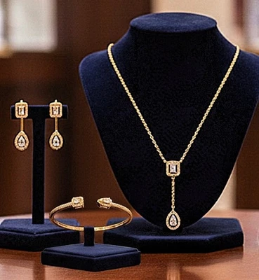 Набор ювелирных изделий из созданных в лаборатории кристаллов меди покрытие розовое золото 14 карат Swarovski - Изображение 1 из 4