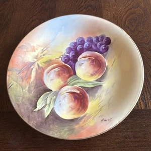 Antiker Limoges handbemalter Porzellan Heidelbeere Obst Teller 10" signiert - Bild 1 von 3