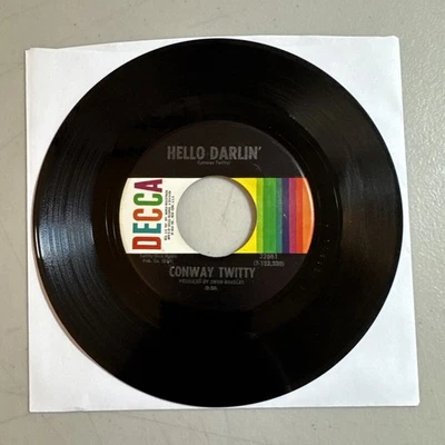 Conway Twitty Hello Darlin / Girl At the Bar 45rpm Decca 32661 7" Tested VG+ Foto 1 de 4