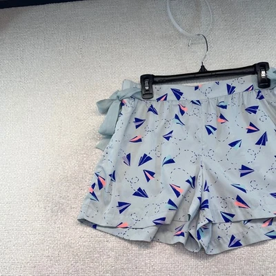 Pantalones Cortos Para Mujer Aerie Azul Claro Papel Estampado Avión Salón Dormir Talla M Foto 1 de 4