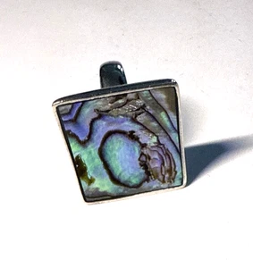 Women's Sterling Silver Square Abalone Statement Ring ~ Size 6 ~ 10.6g - Picture 1 of 8