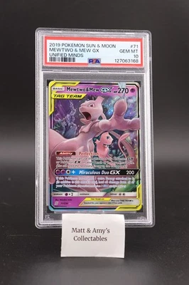 2019 Pokémon Sun & Moon Mewtwo & Mew GX Unified Minds PSA 10 Tag Team - Image 1 of 2
