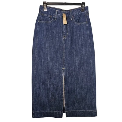 Saia Midi J.Crew Denim Feminina 26 Lápis Lavagem Escura Fenda Frontal Novo Tamanho 26 2 XS Novo com etiquetas - Imagem 1 de 4