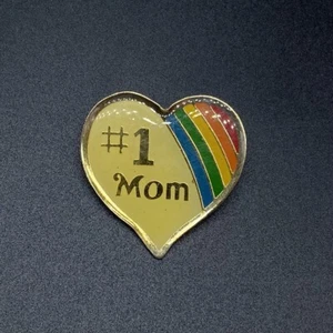 Cute Vintage Number #1 Mom Pin Heart Shaped w/ Rainbow Design Mothers Day 1 1/8" - Picture 1 of 4