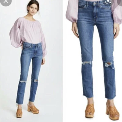 MiH JEANS - Mujer The Daily Jean Tiro Alto Recto Cubierta Lavado Rasgado Talla 27 Foto 1 de 4