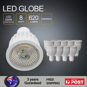 10X 8W GU10 LED Bulbs Aluminium Dimmable Spot Light 60 Degree 3000K Warm White - Picture 1 of 4