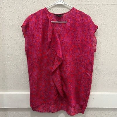 Blusa ETCETERA Algodón/Seda Estampado Rojo y Magenta Volantes Centrales Talla 4 Foto 1 de 4