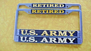 U.S. Army License Plate Frames Pair of Two Retired  USA Sturdy Metal Chrome - Picture 1 of 3